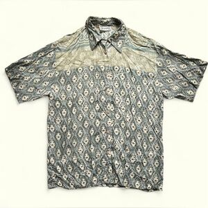 Vintage 90s Seasons Abstract AOP Short Sleeve Button Down Blouse Unisex